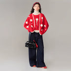 Red Flower Sweater Cardigan