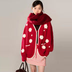 Red Flower Sweater Cardigan