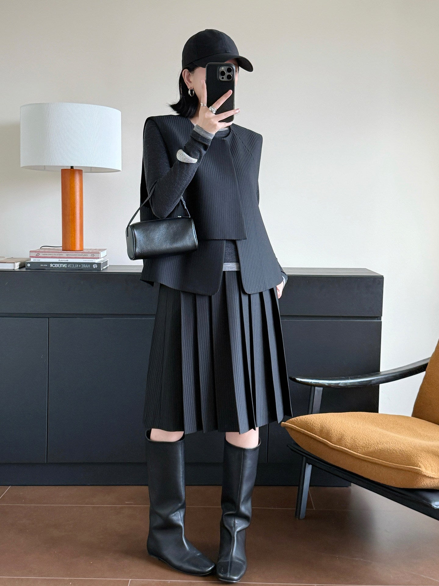 Twill Vest and Pleated Skirt Set