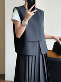 Twill Vest and Pleated Skirt Set