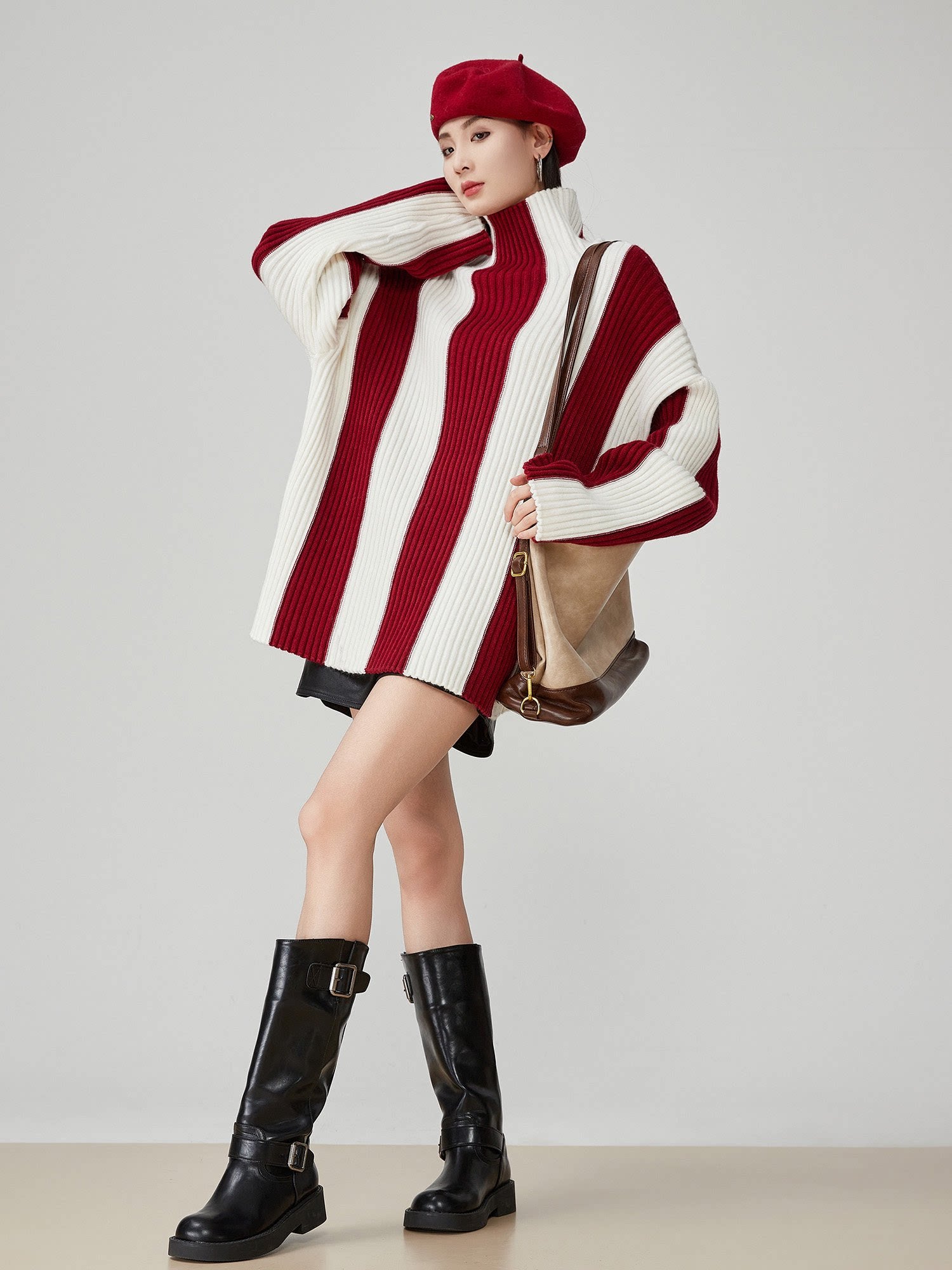 Contrasting Striped Turtleneck