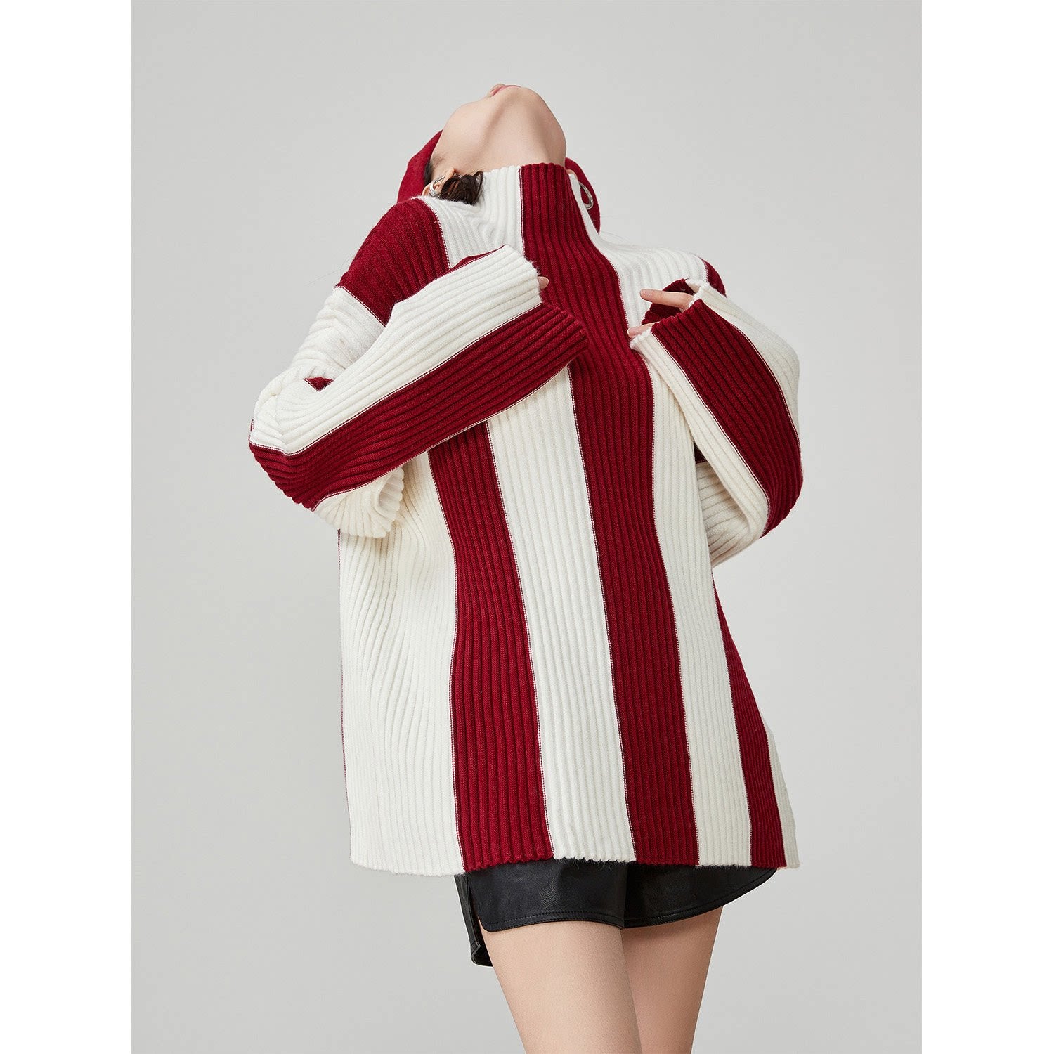 Contrasting Striped Turtleneck