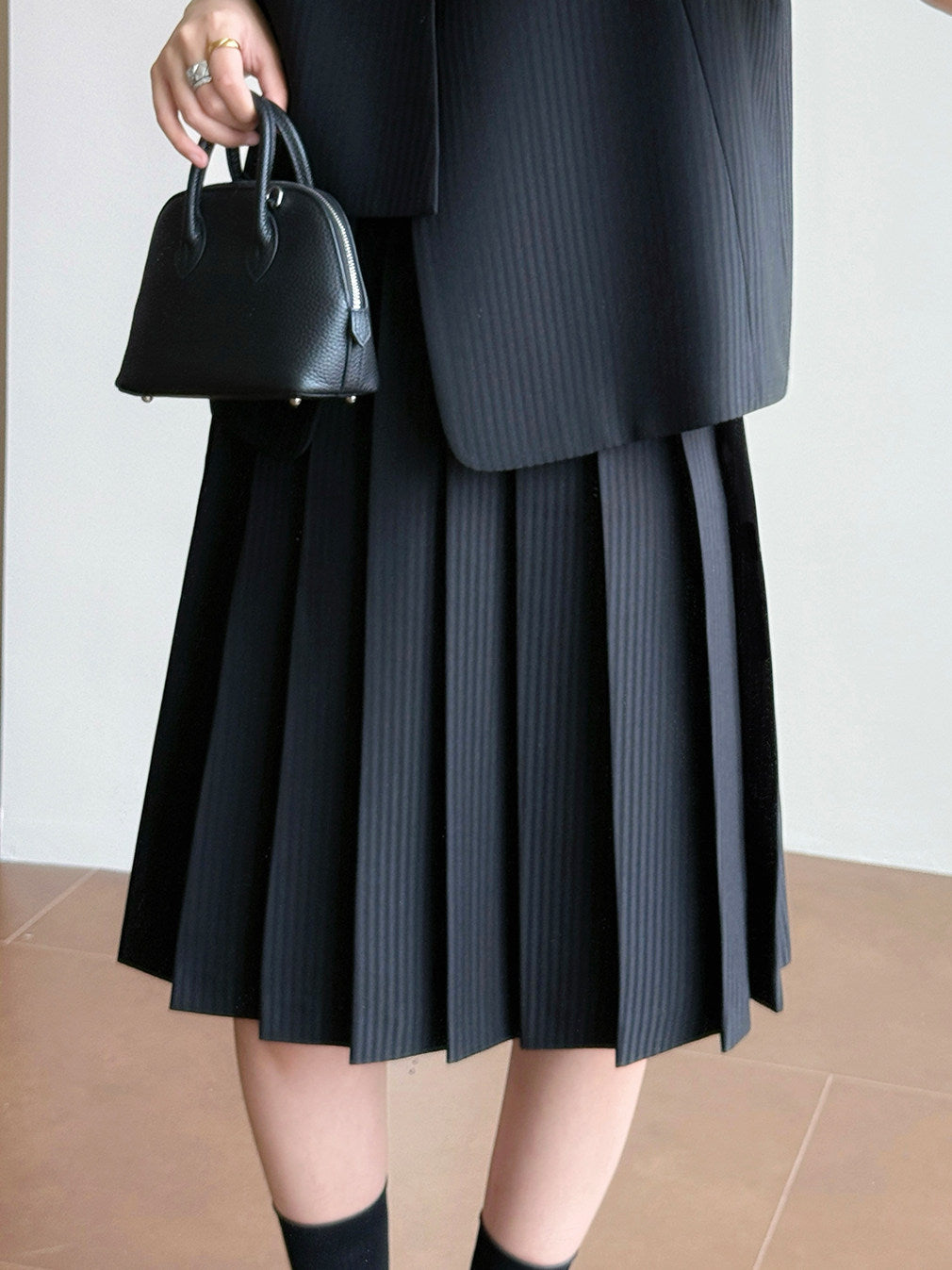 Twill Vest and Pleated Skirt Set