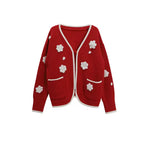 Red Flower Sweater Cardigan