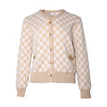 Beige and white checkered cardigan on a white background
