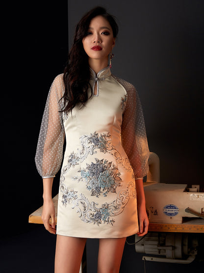 Beige Jacquard Cheongsam