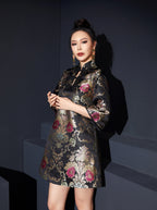 Black Brocade Jacquard Cheongsam (Presale)