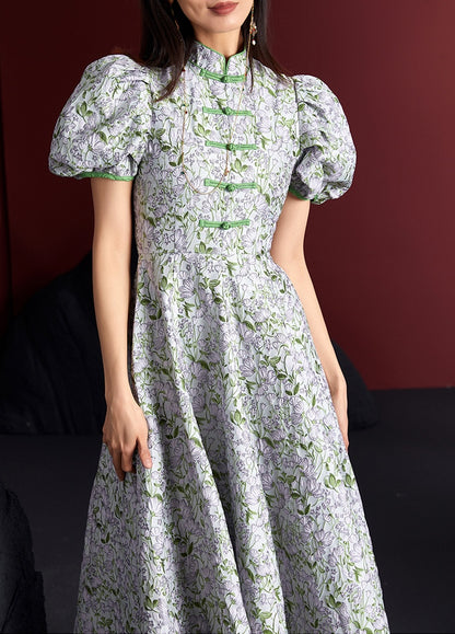 Brocade Puff Sleeve Retro Cheongsam