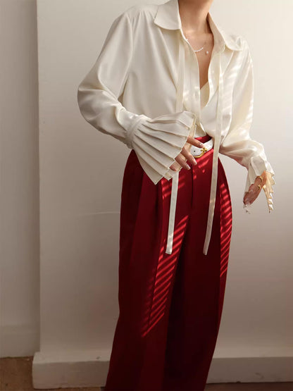 Hepburn Style Pleated Accordion Sleeves Shirt