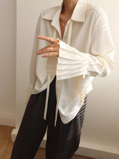 Hepburn Style Pleated Accordion Sleeves Shirt