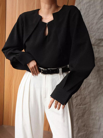 Cut Out Collar Black Shirt