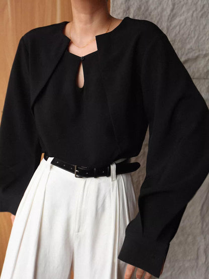 Cut Out Collar Black Shirt