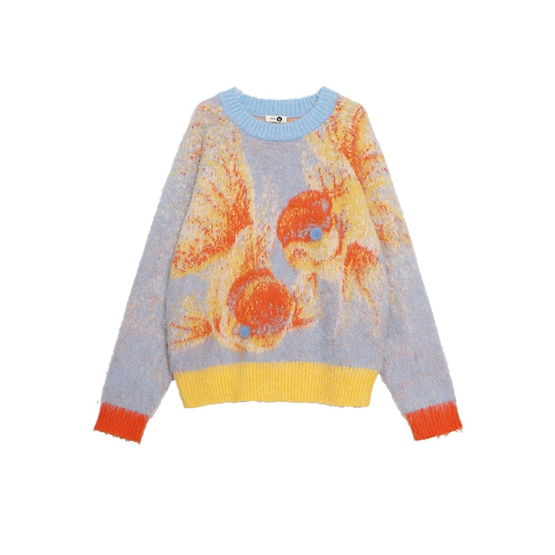 Colorful sweater with abstract design on a white background