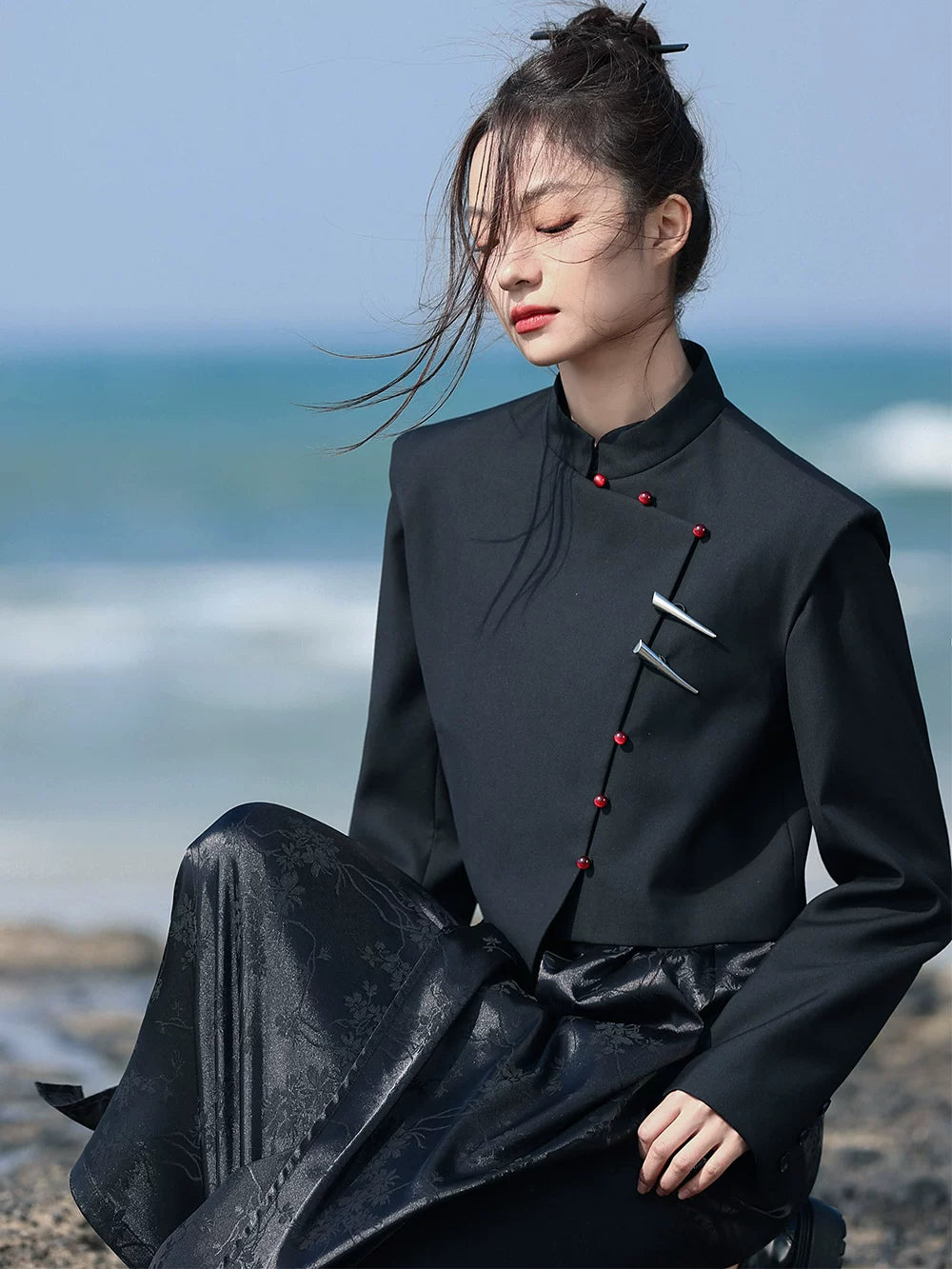 Irregular Metal Button Retro Jacket