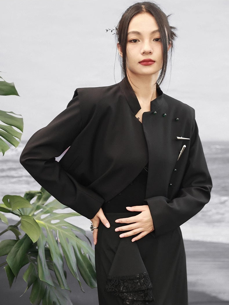 Irregular Metal Button Retro Jacket