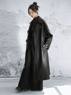 Big green dragon shop dark rivet PU leather jacket women's winter niche design metal decoration long coat