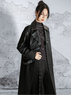 Big green dragon shop dark rivet PU leather jacket women's winter niche design metal decoration long coat