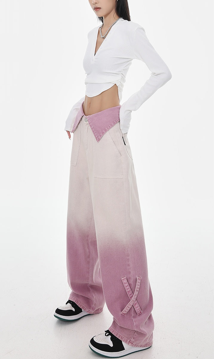 Pastel Gradient High-Waist Denim Trousers