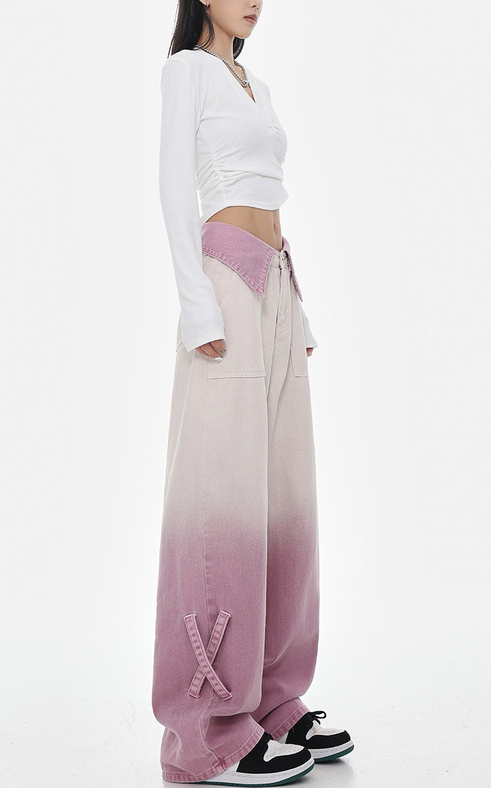 Pastel Gradient High-Waist Denim Trousers