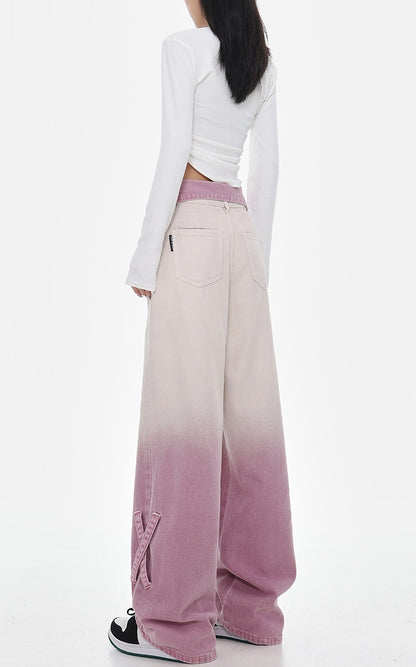 Pastel Gradient High-Waist Denim Trousers