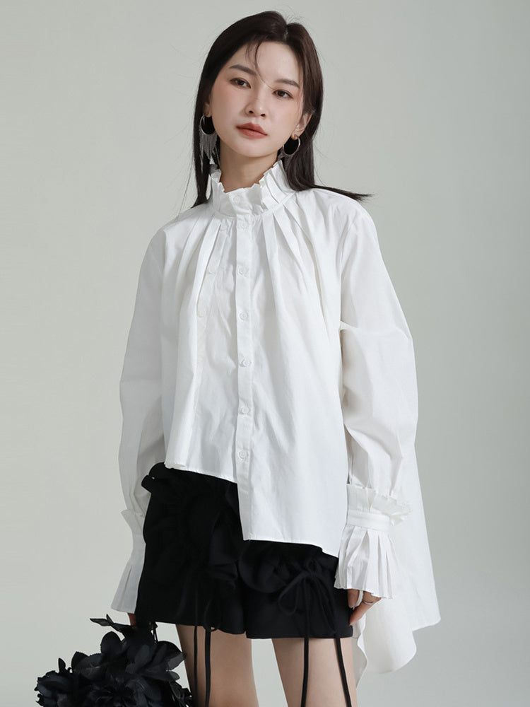 Pearl White Stand Collar Shirt