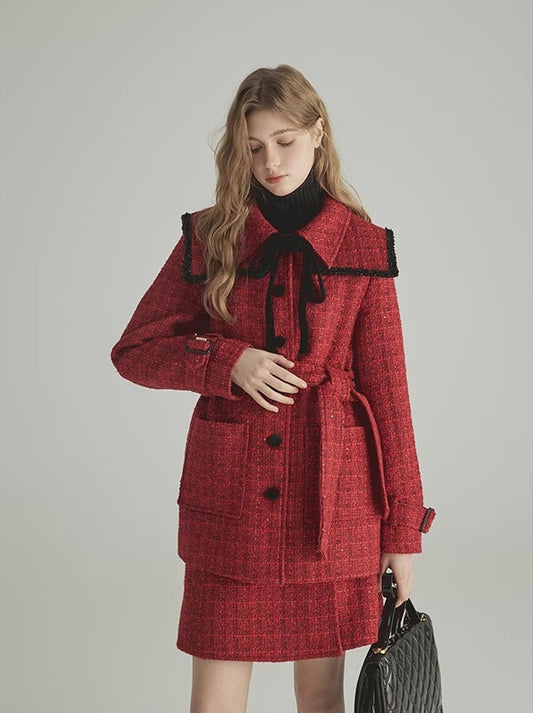 Red Checkered Skirt Suit