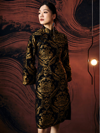 Retro Gold Jacquard Cheongsam