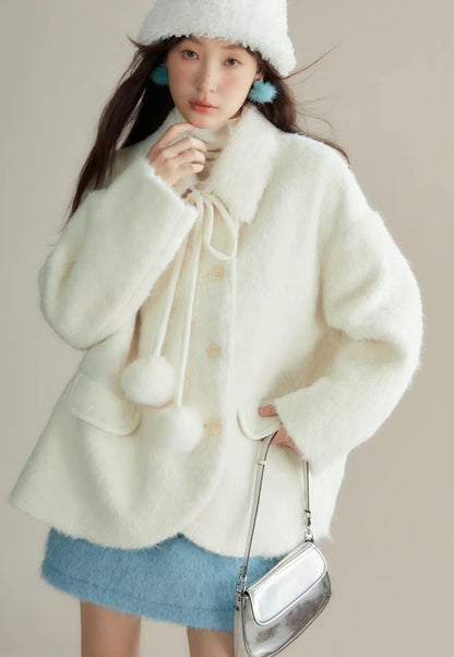 Fur Ball Lace-Up Coat