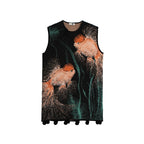 Sleeveless shirt with fish design on a black background