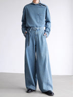 Vintage Stand Collar Denim Top