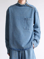 Vintage Stand Collar Denim Top