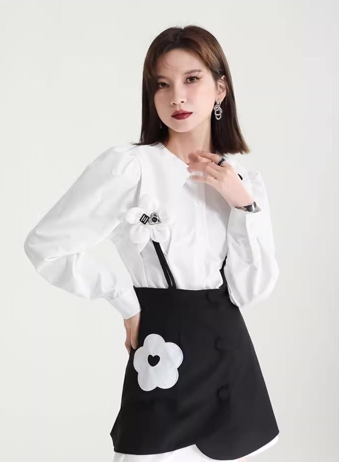 White Flowers Shirt Black Slip Dress