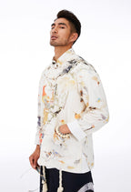 Male model wearing retro Chinese birds buckle button shirt. 