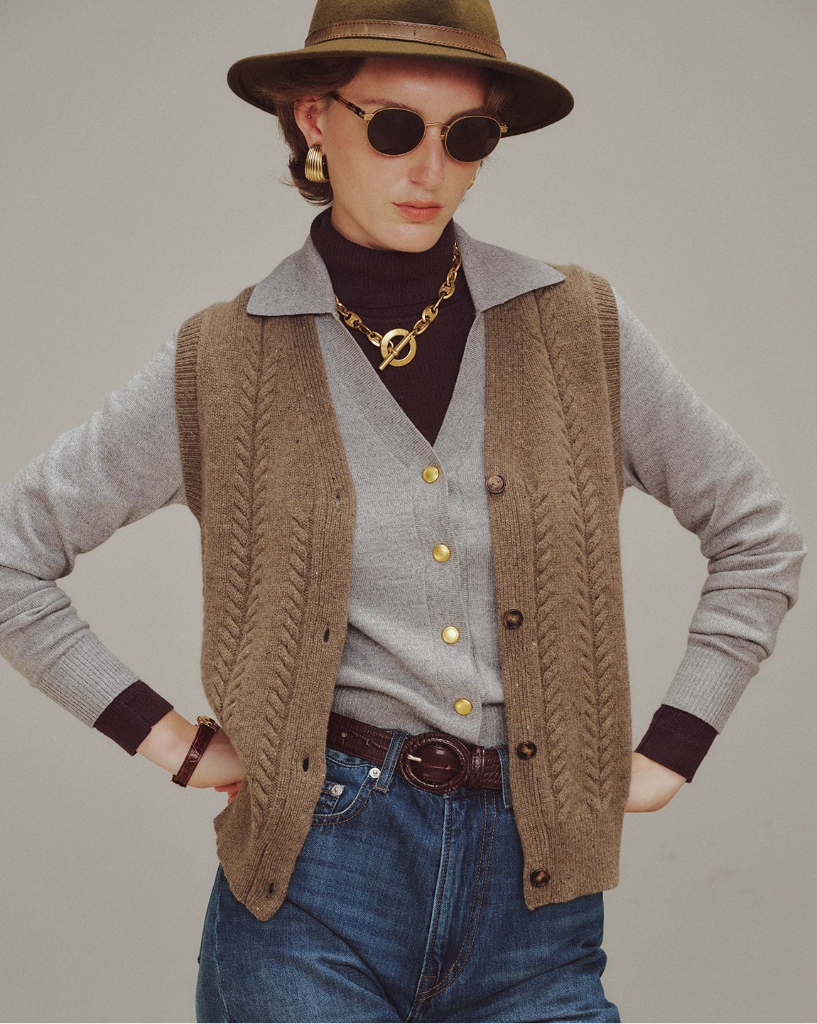 Wool Knitted Cardigan Sweater Vest