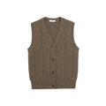Brown knitted vest with buttons on a white background
