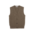 Brown knitted vest with buttons on a white background
